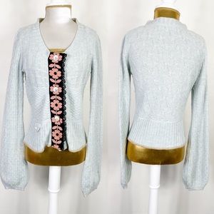 Anthropologie Moth blue cardigan sweater flower S